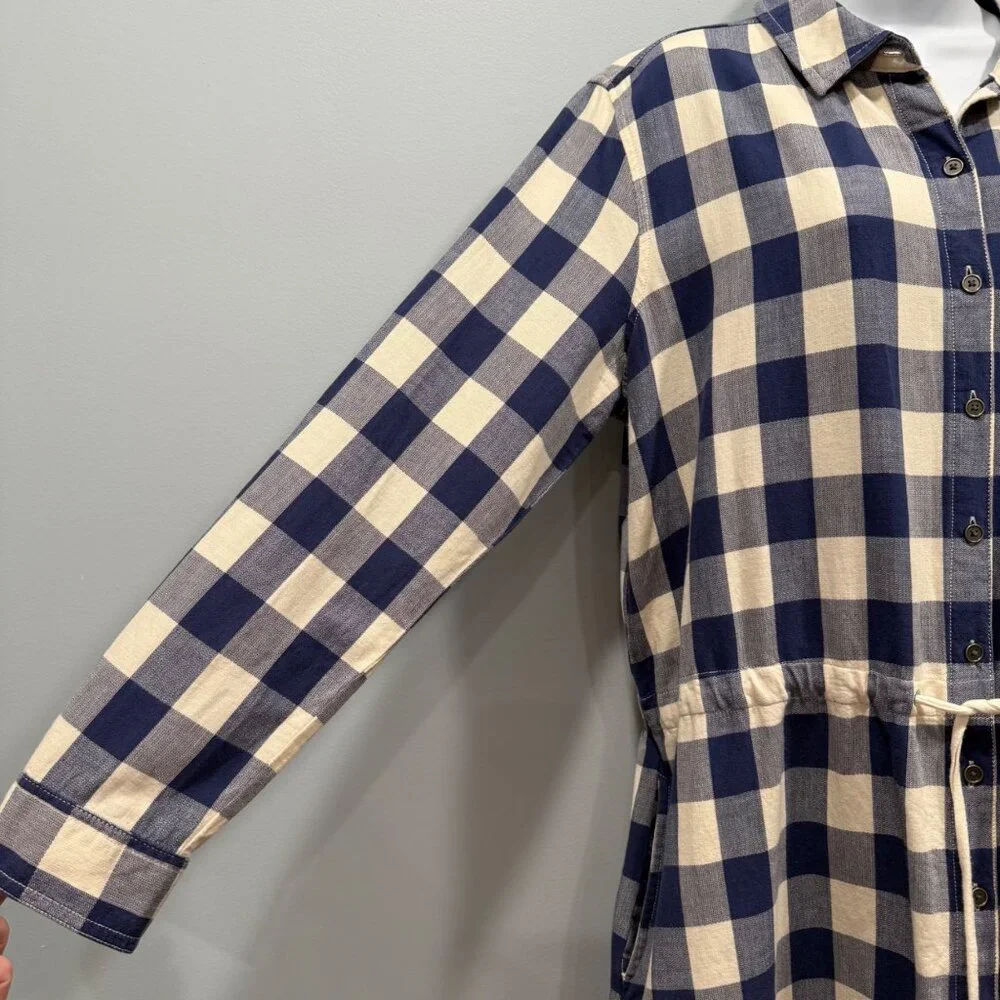 GH Bass Gingham Plaid Shirt Dress Blue White Womens L Preppy Nautical‎ Normcore